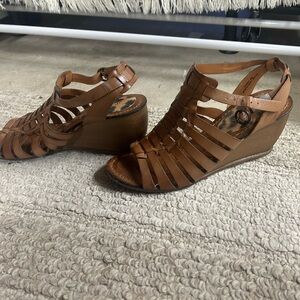 BareTraps Brown Strappy Wedge Sandals